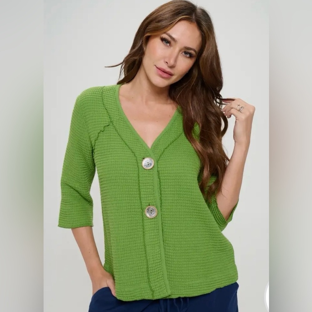 NWT Focus Fashion Women's Lime Green Button-Up Top